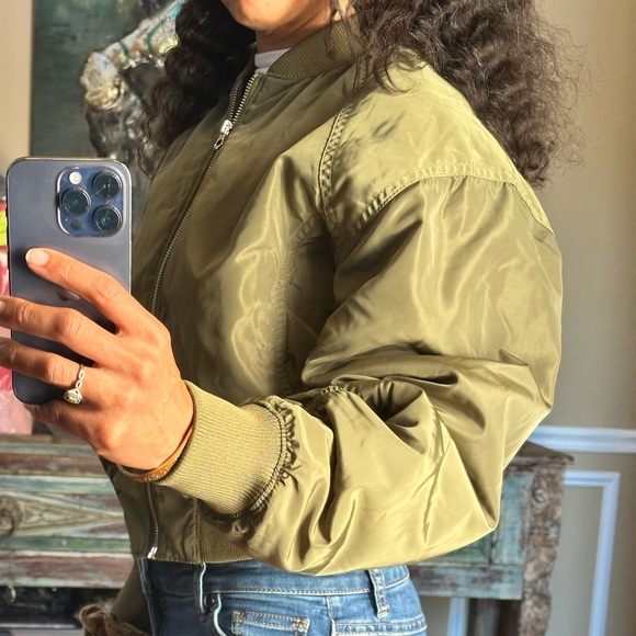 H&M Olive Green Front Zip Crop Bomber Jacket - Picture 9 of 12